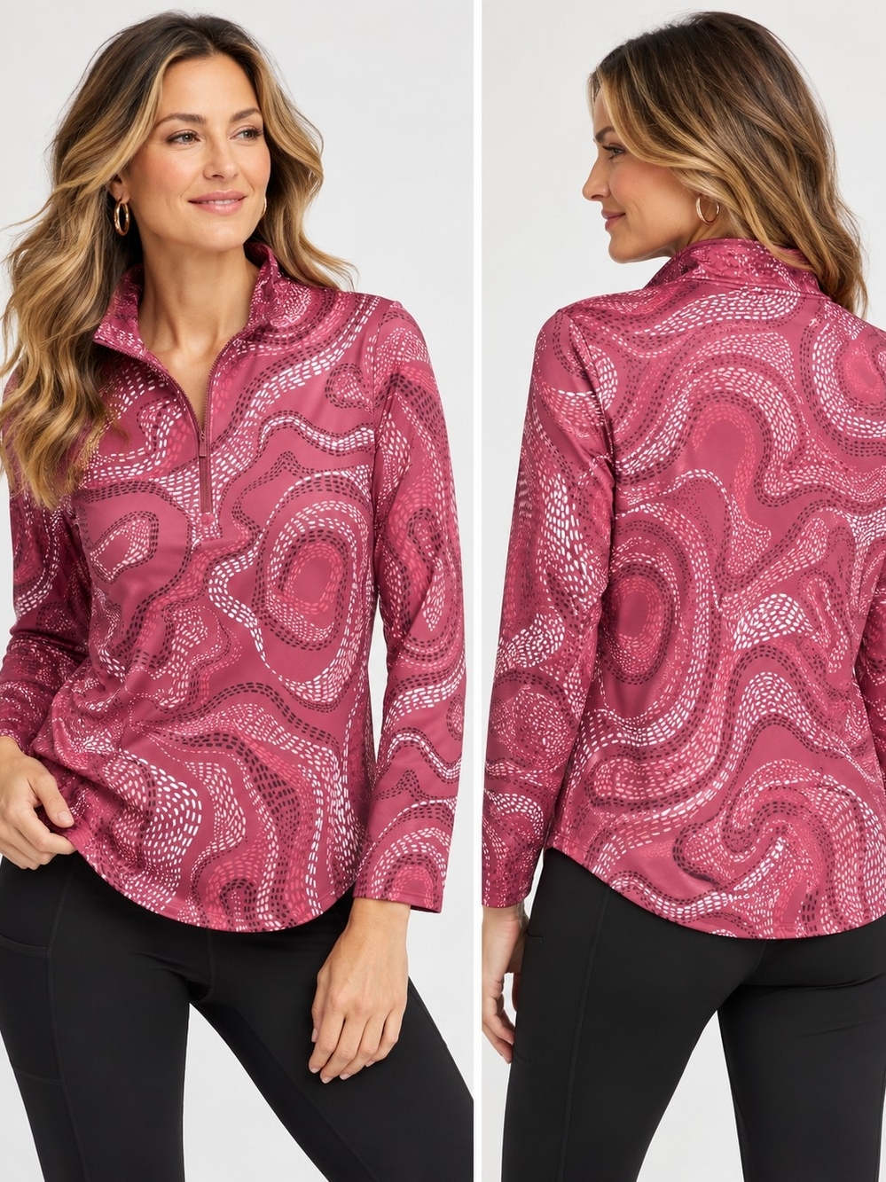 Chico’s Zenergy UPF Swirls Half-Zip Activewear Size 3 XL 16 Pink Golf Run Yoga